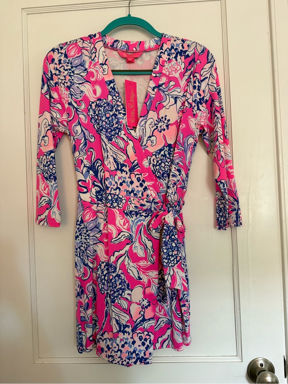 Lilly Pulitzer Pink and Blue Floral Wrap Skort with Tie Detail